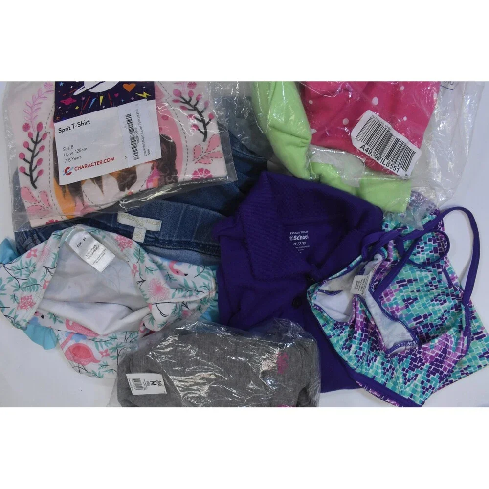 Wholesale Bulk Lot Of 17 Girls Size Medium 8/9 Mixed Season Tops Bottoms